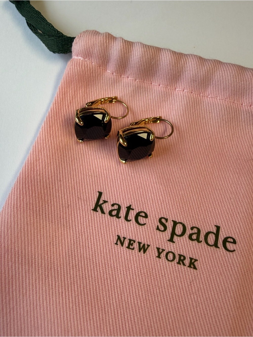 Kate Spade Black Stone Gold-Tone Leverback Earrings